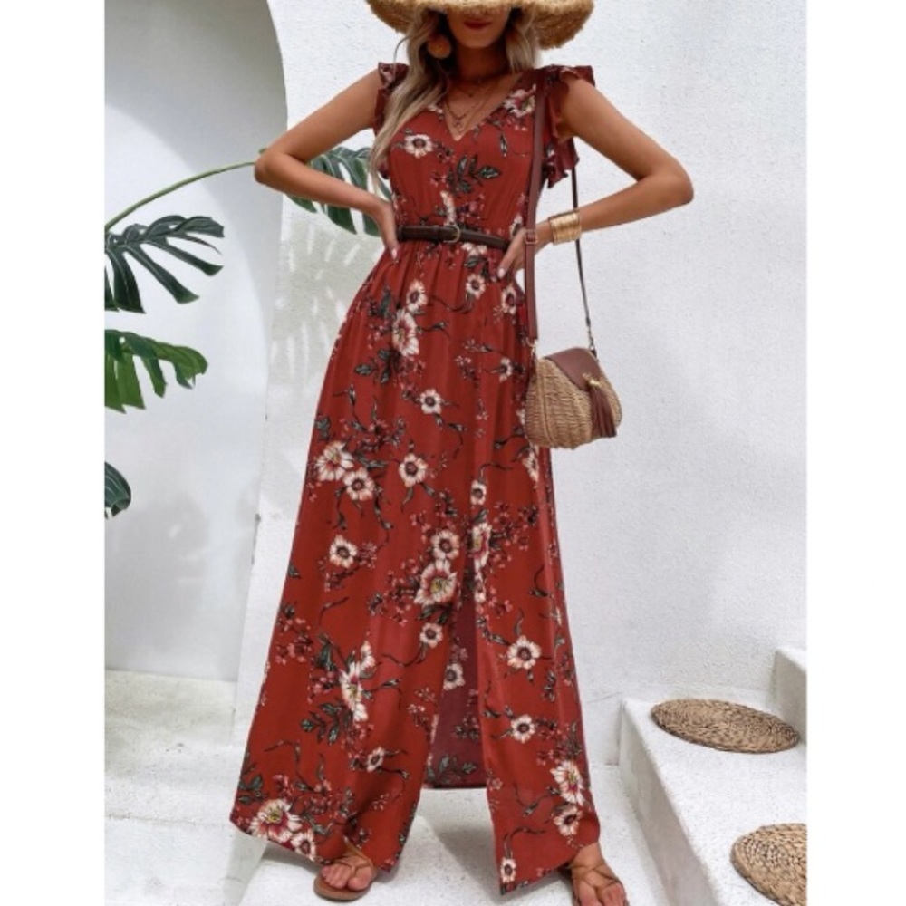 Boho floral print slit thigh maxi dress - Picture 14 of 16